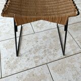 Vintage rattan and steel stool by Raoul Guys for Airborne, 1950s