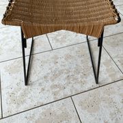 Vintage rattan and steel stool by Raoul Guys for Airborne, 1950s