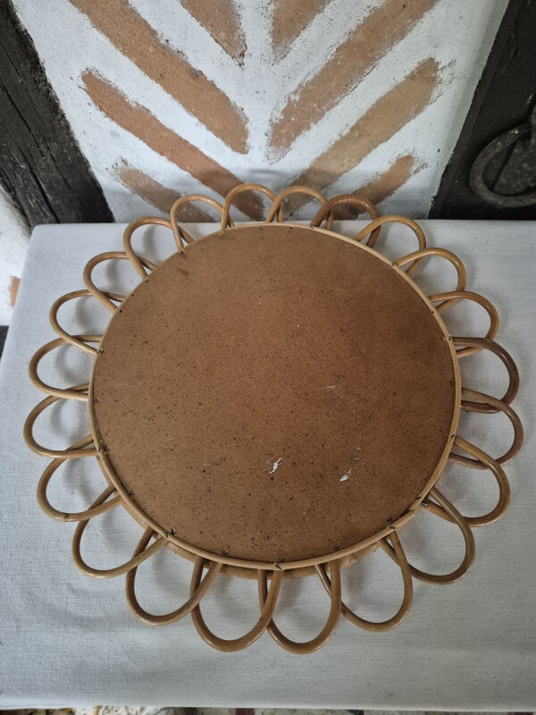 Miroir rotin vintage 1970