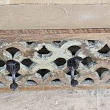 teak wall coat rack with 7 double cast iron hooks