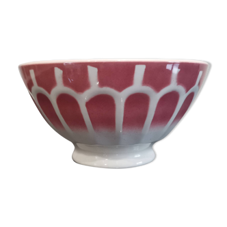 Burgundy faceted bowl with vintage geometric decor