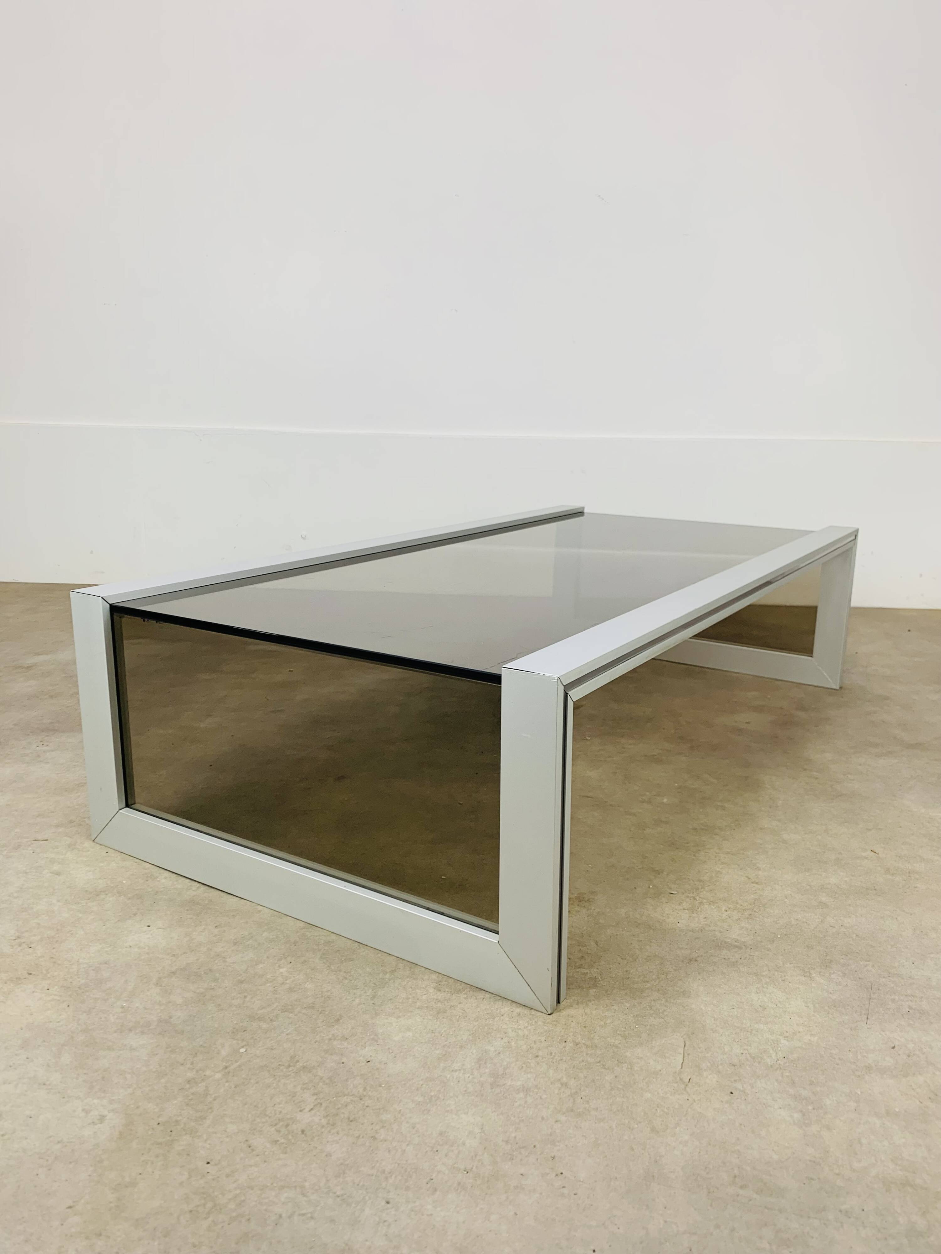 Aluminum and smoked glass coffee table, 1970s
