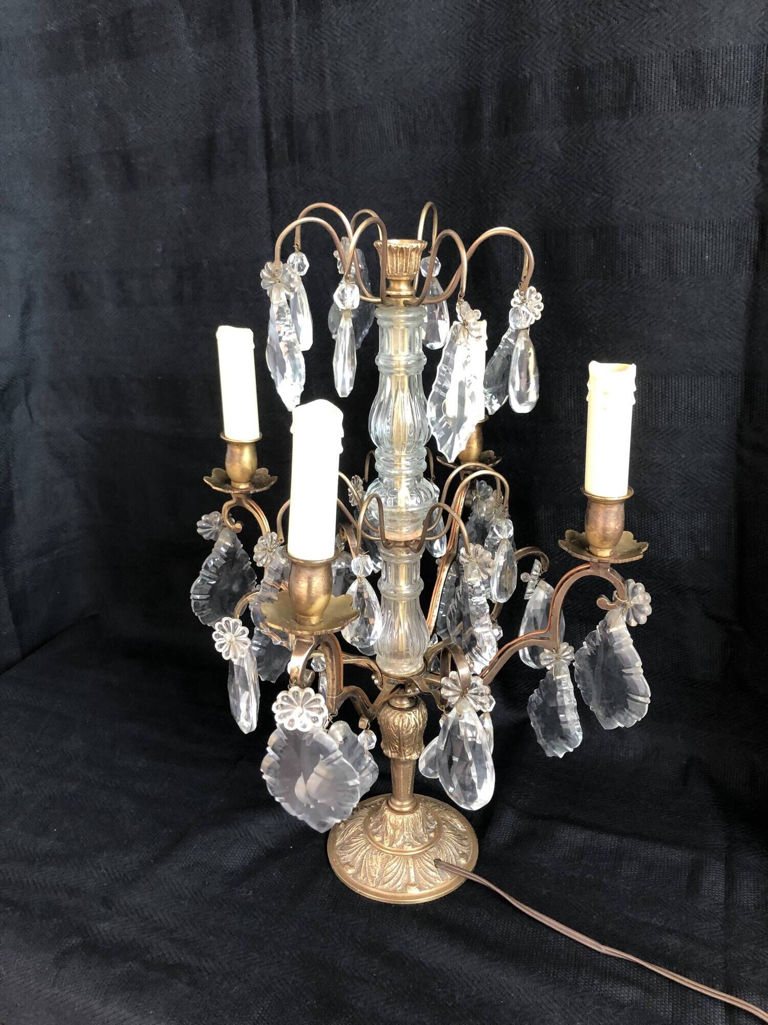 Golden brass girandole - 4 arms of lights - stamps and fleurettes in cut crystal