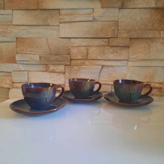 Rare Set 3 Coffee Cups and Saucers Médard De Noblat By Hualian Copenhagen Blue new condition