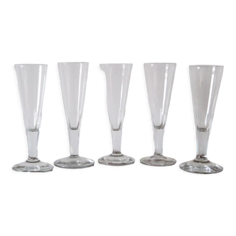 Set of 5 bistro champagne flutes, vintage