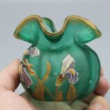 old small frosted glass ball vase floral art nouveau decor legras mont