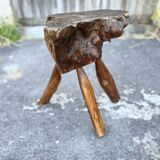 Tabouret Billot en Bois Massif – Sculpture Organique H54cm