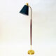Lampadaire vintage en teck et laiton avec abat-jour vert par Borèns, Borås, Suède 1950s
