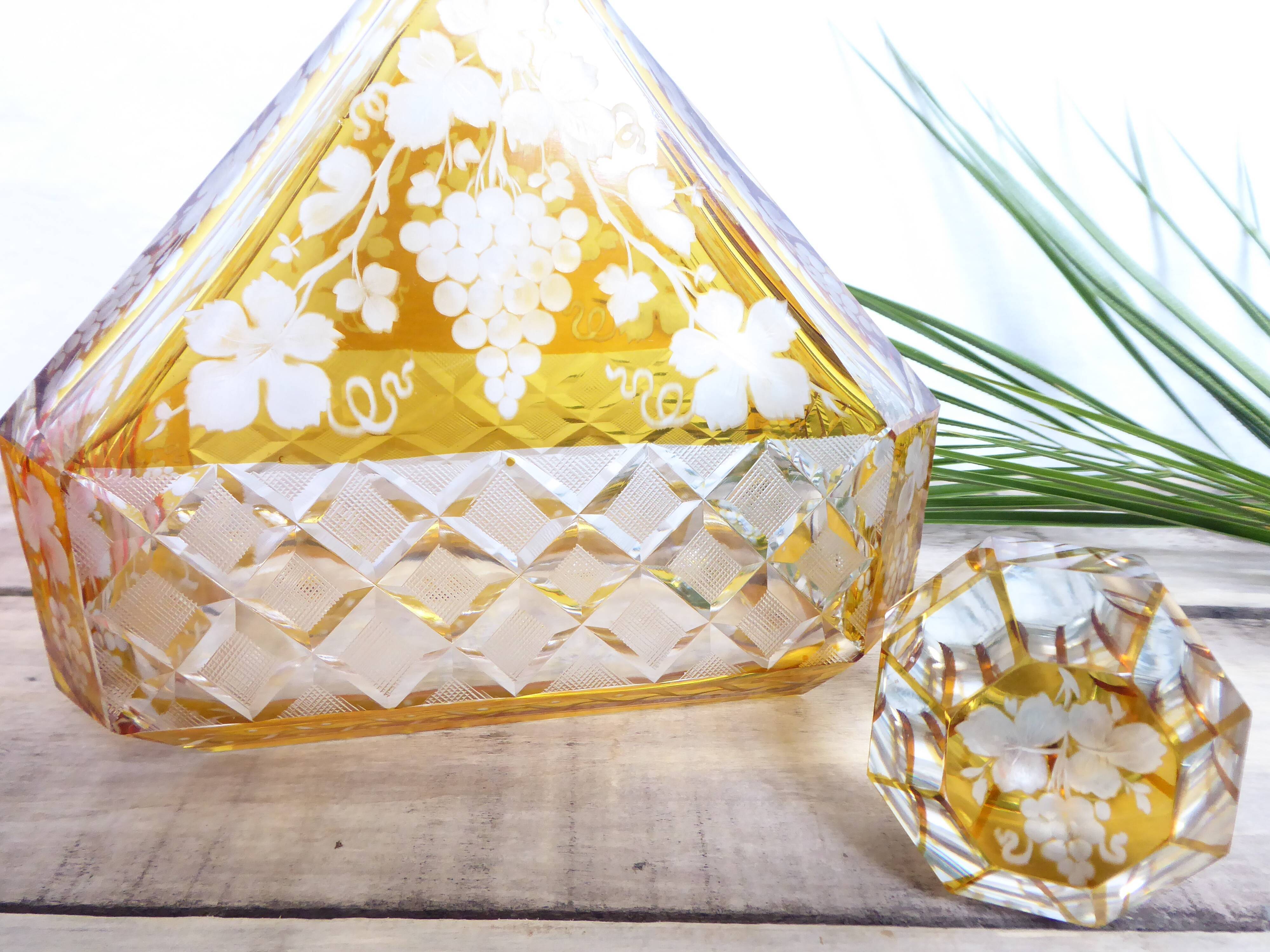 Engraved and cut crystal decanter