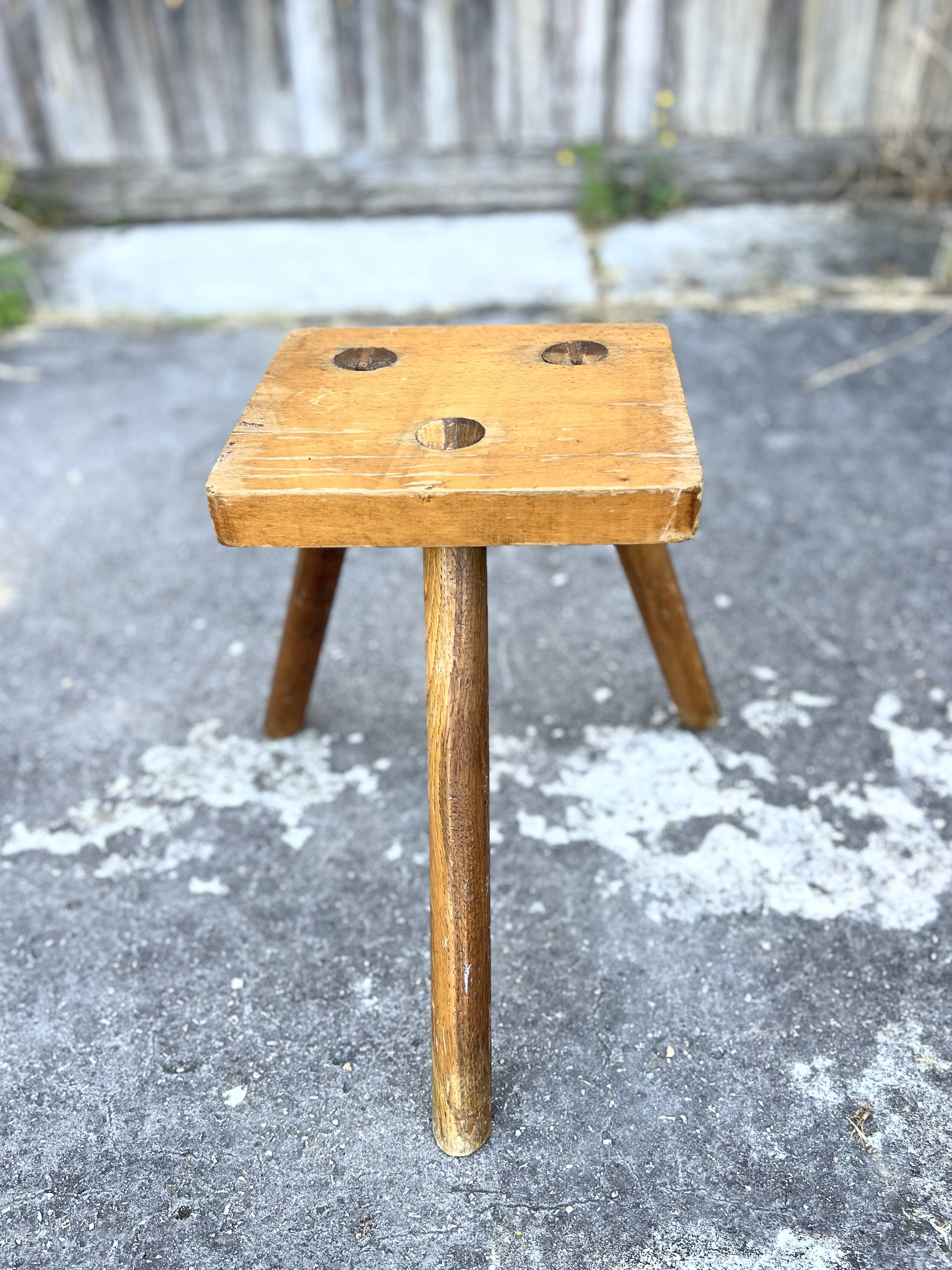 Brutalist tripod stool solid wood keyed