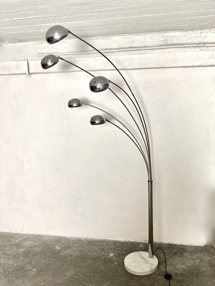 Space Age 5-arm floor lamp in chrome and marble, 1970-80