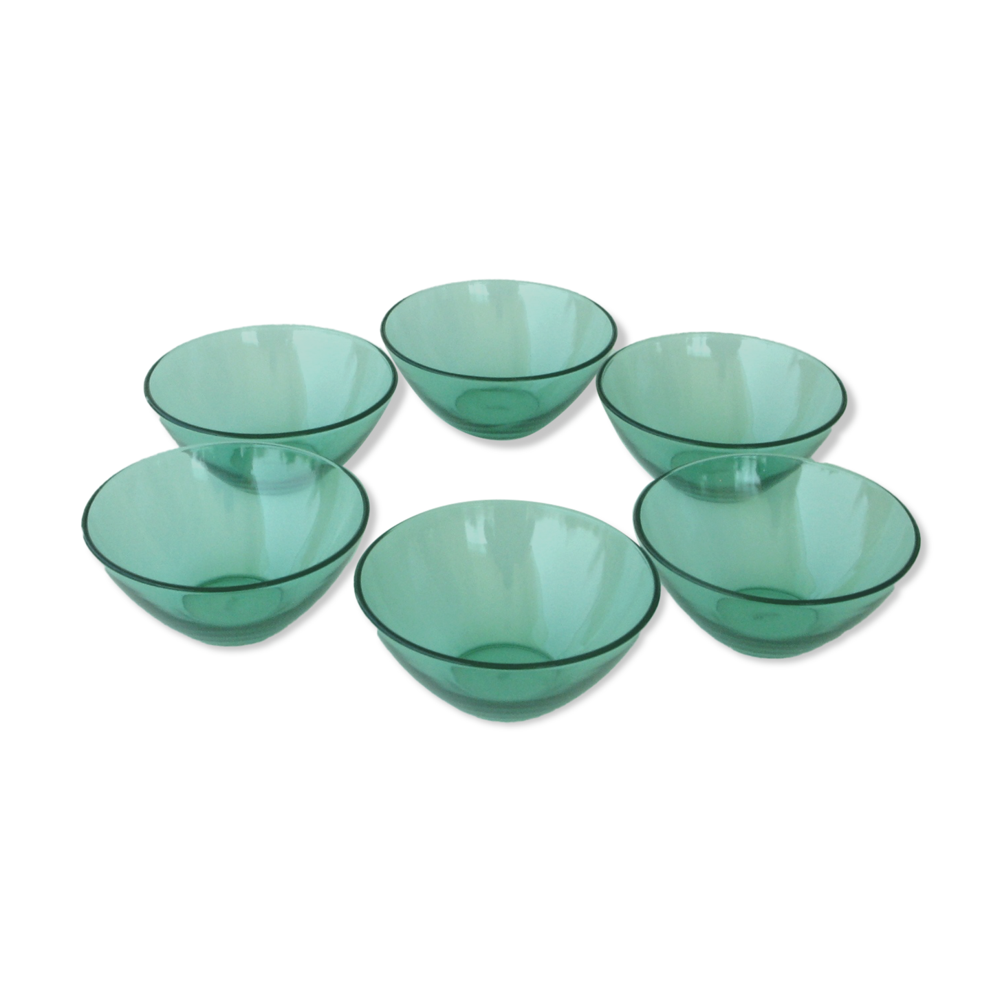 6 bols publicitaire huilor vintage en verre vert