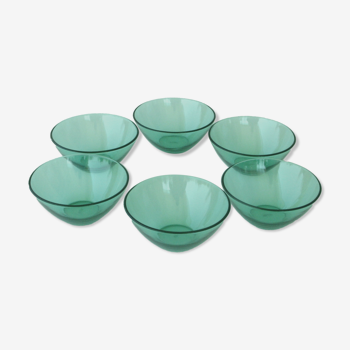 6 vintage huilor advertising bowls in green glass