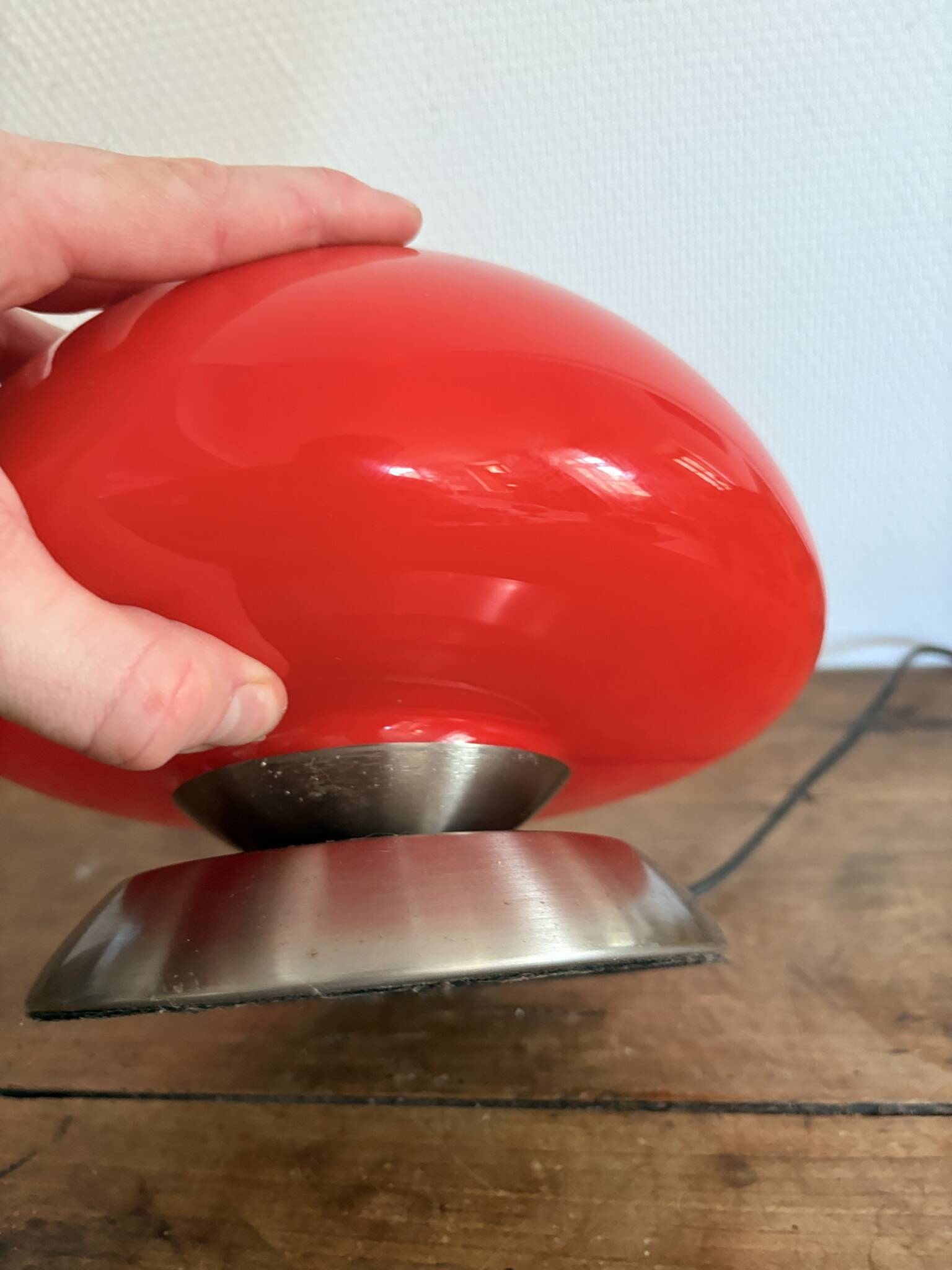 Mushroom Touch Lamp UFO Opaline Glass Red Vintage Design SPage Age