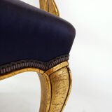 Louis XV style armchairs with original navy blue silk upholstery