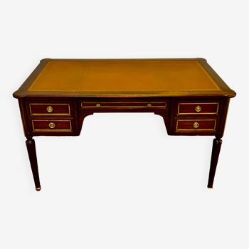Louis XVI style desk, mahogany, tan leather