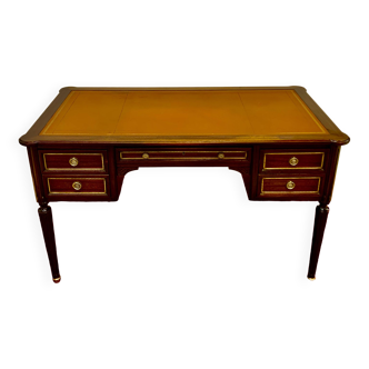 Louis XVI style desk, mahogany, tan leather