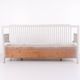 Antique storage bench with high back – grey painted – pine wood – 1860s
