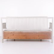 Antique storage bench with high back – grey painted – pine wood – 1860s