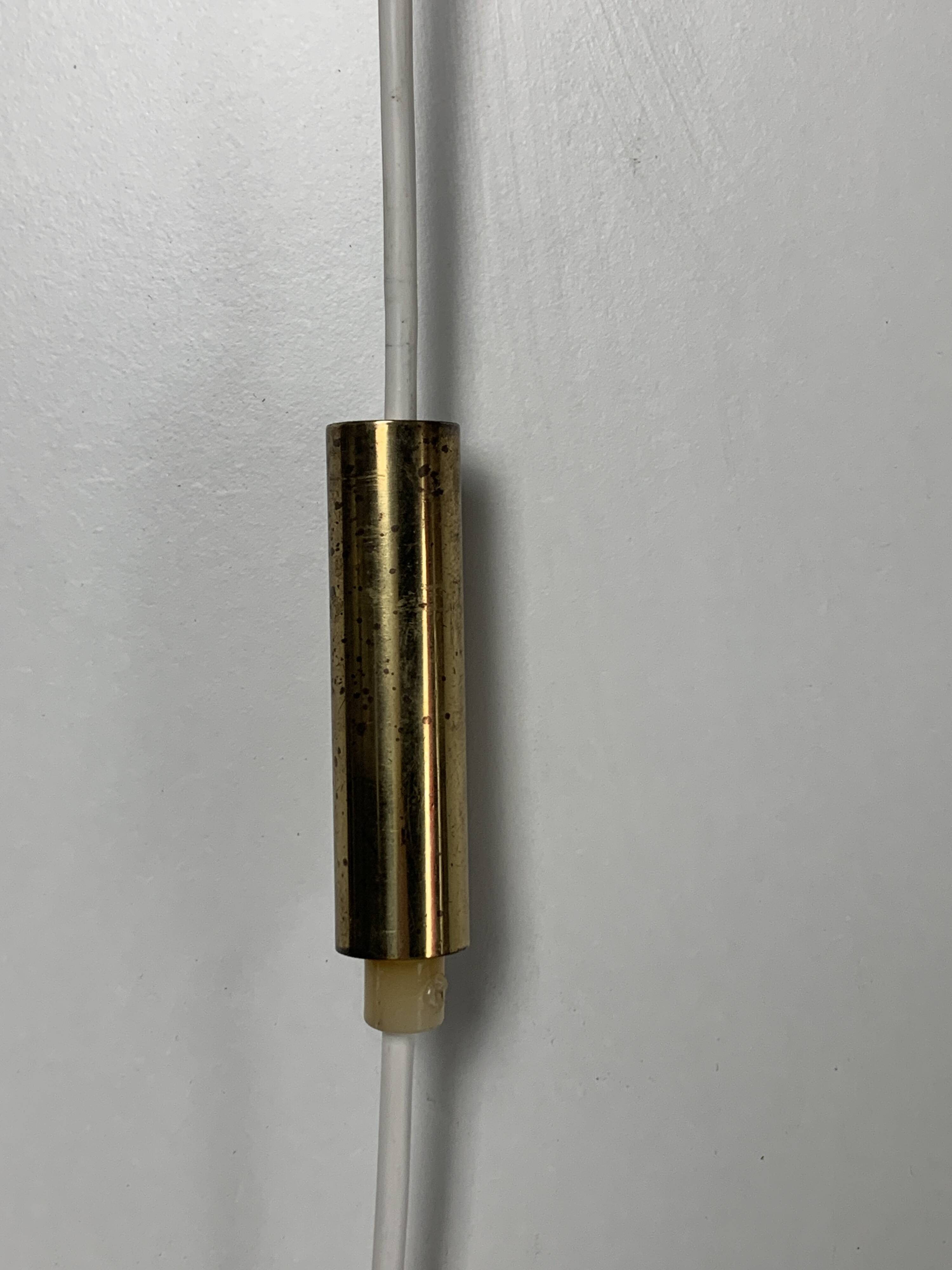 Midcentury extendable brass wall mount with cocoon and sisal shade Lars Schioler, 1960s