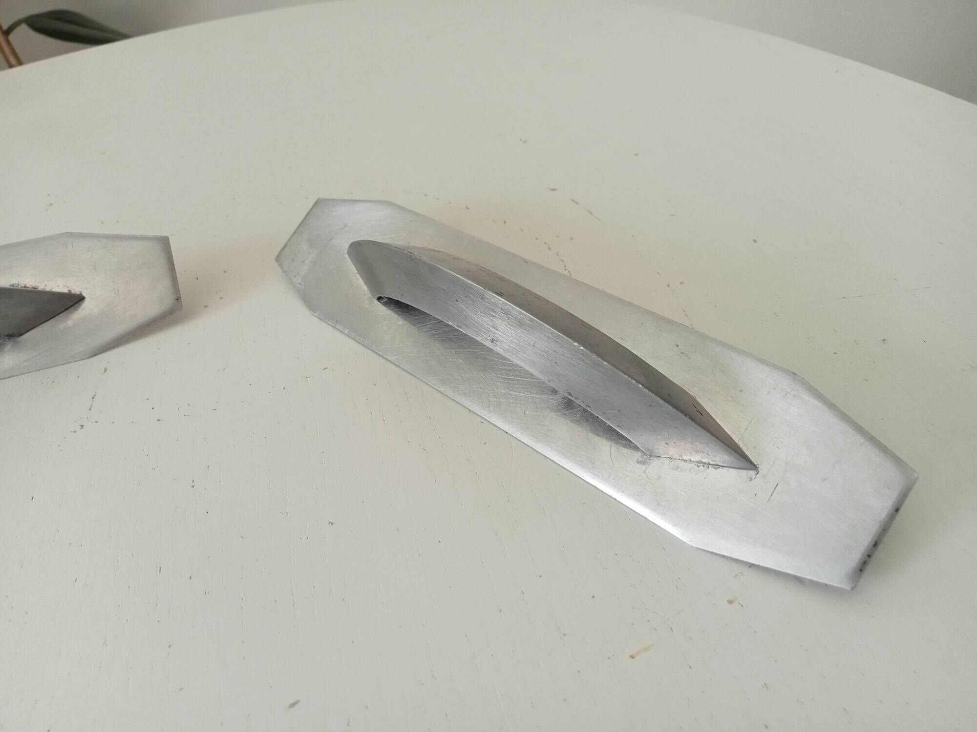 Pair of vintage brushed aluminum furniture handles