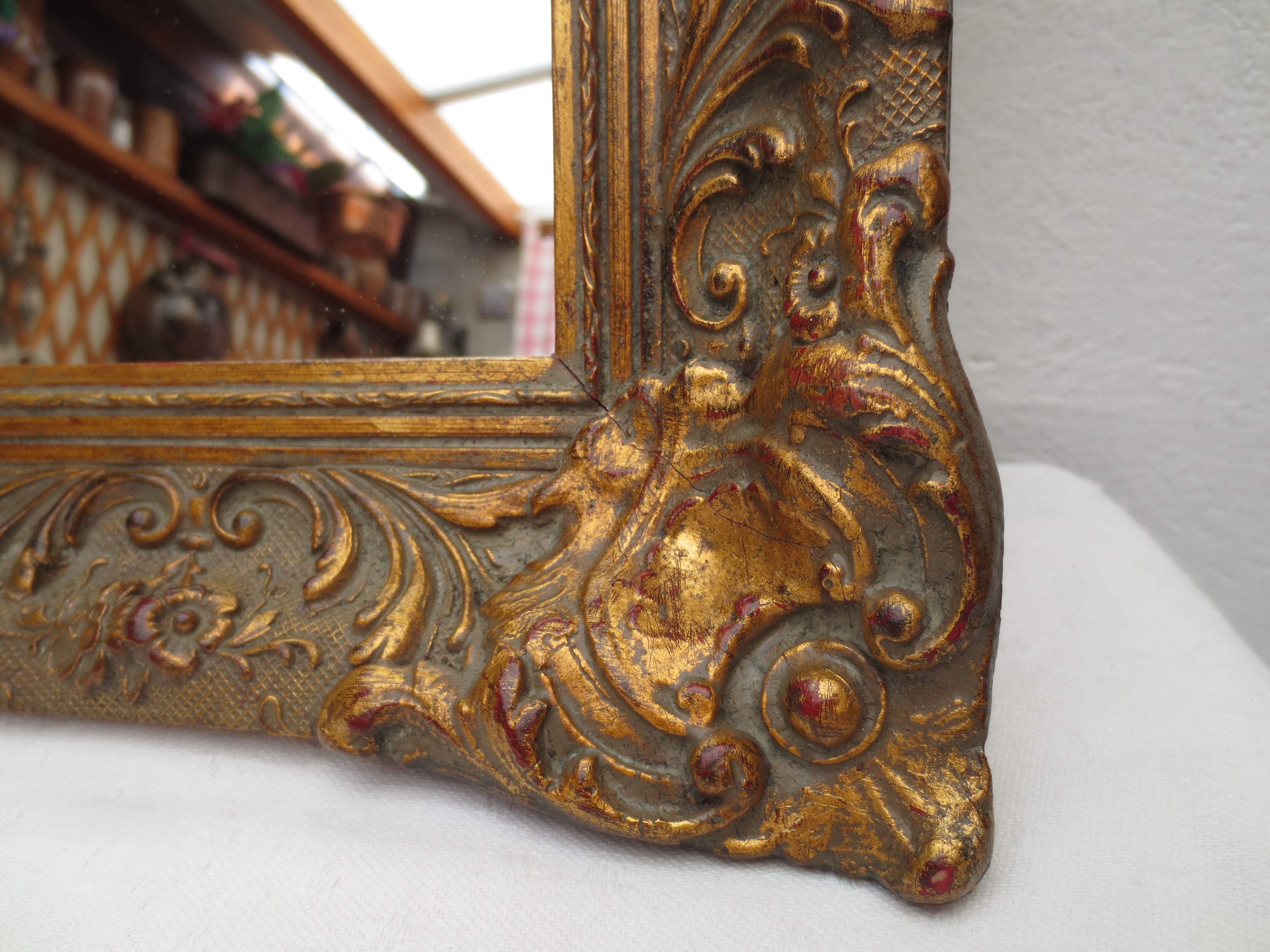 old rectangular mirror aged golden tower