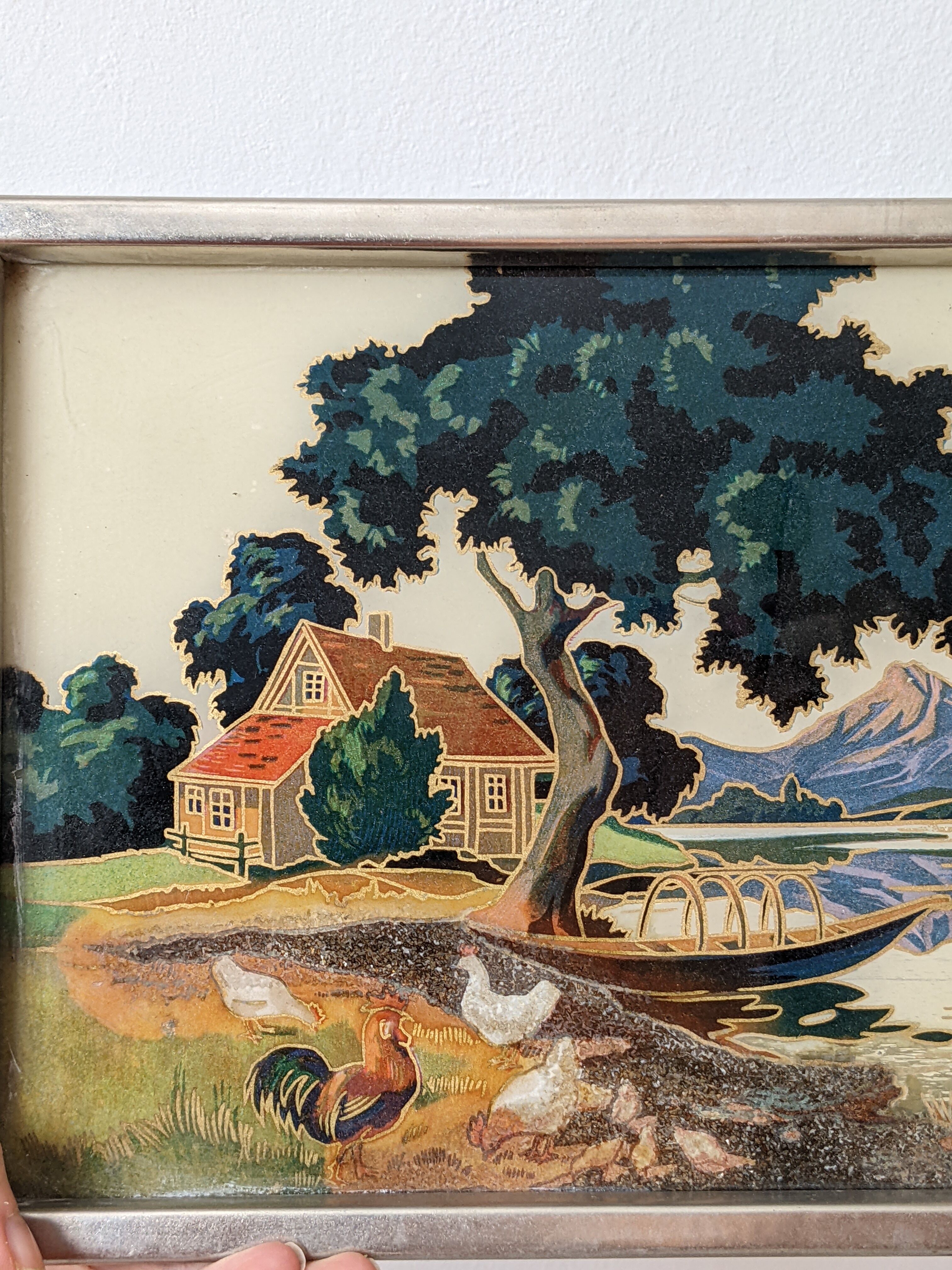 Plateau ancien vintage verre et métal