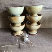 6 footed bowls in glazed honey stoneware, Atelier Saint Simon, vintage