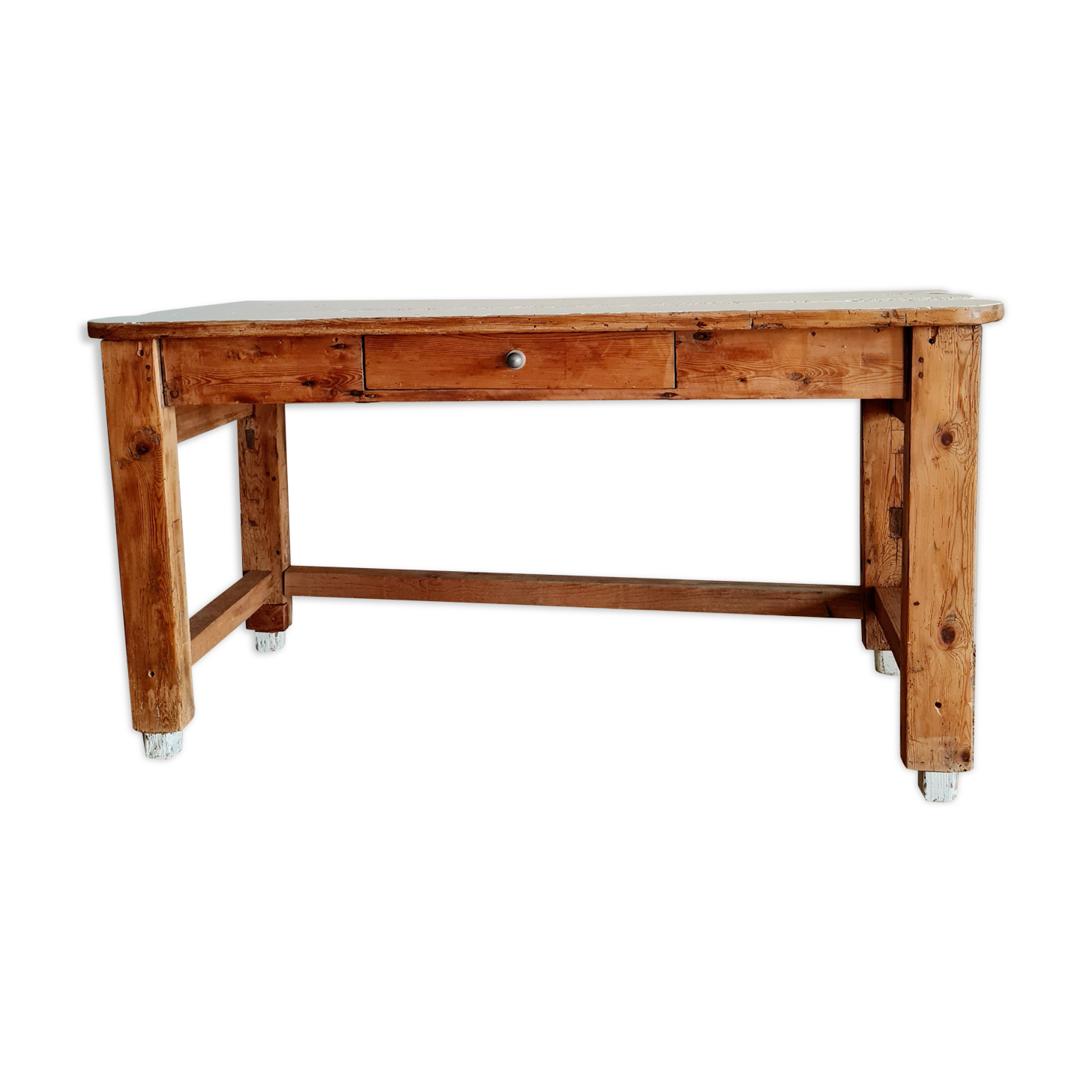 Table d'atelier bureau de métier en bois 1 tiroir plateau blanc