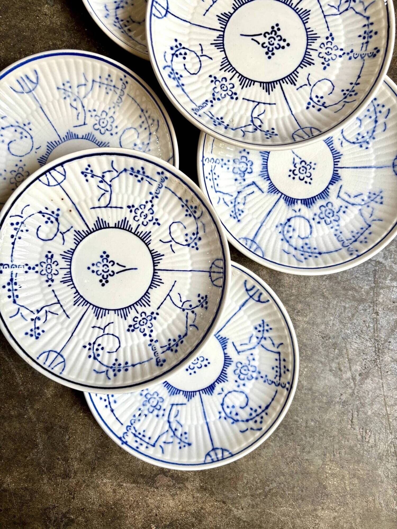 6 Boch La Louvière blue glazed earthenware bread plates, "Copenhagen" service - 1920s-30s