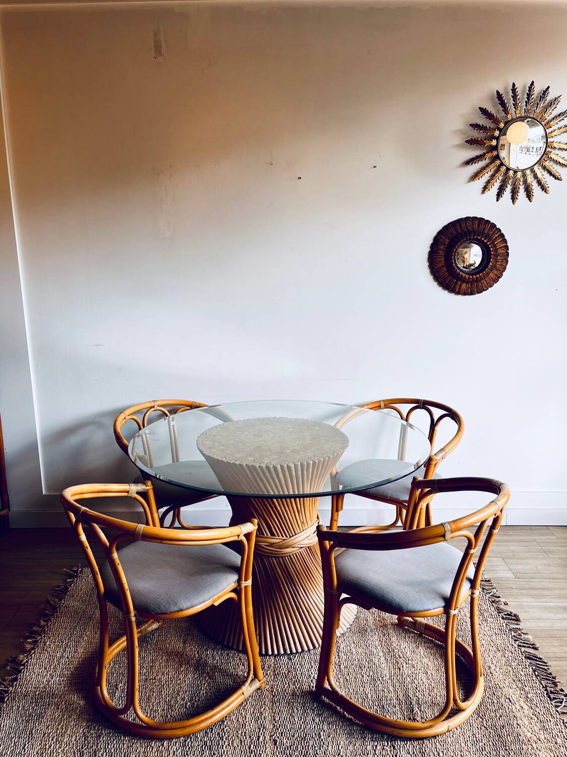 Table à manger McGuire en rotin et bambou « Gerbe de blé »