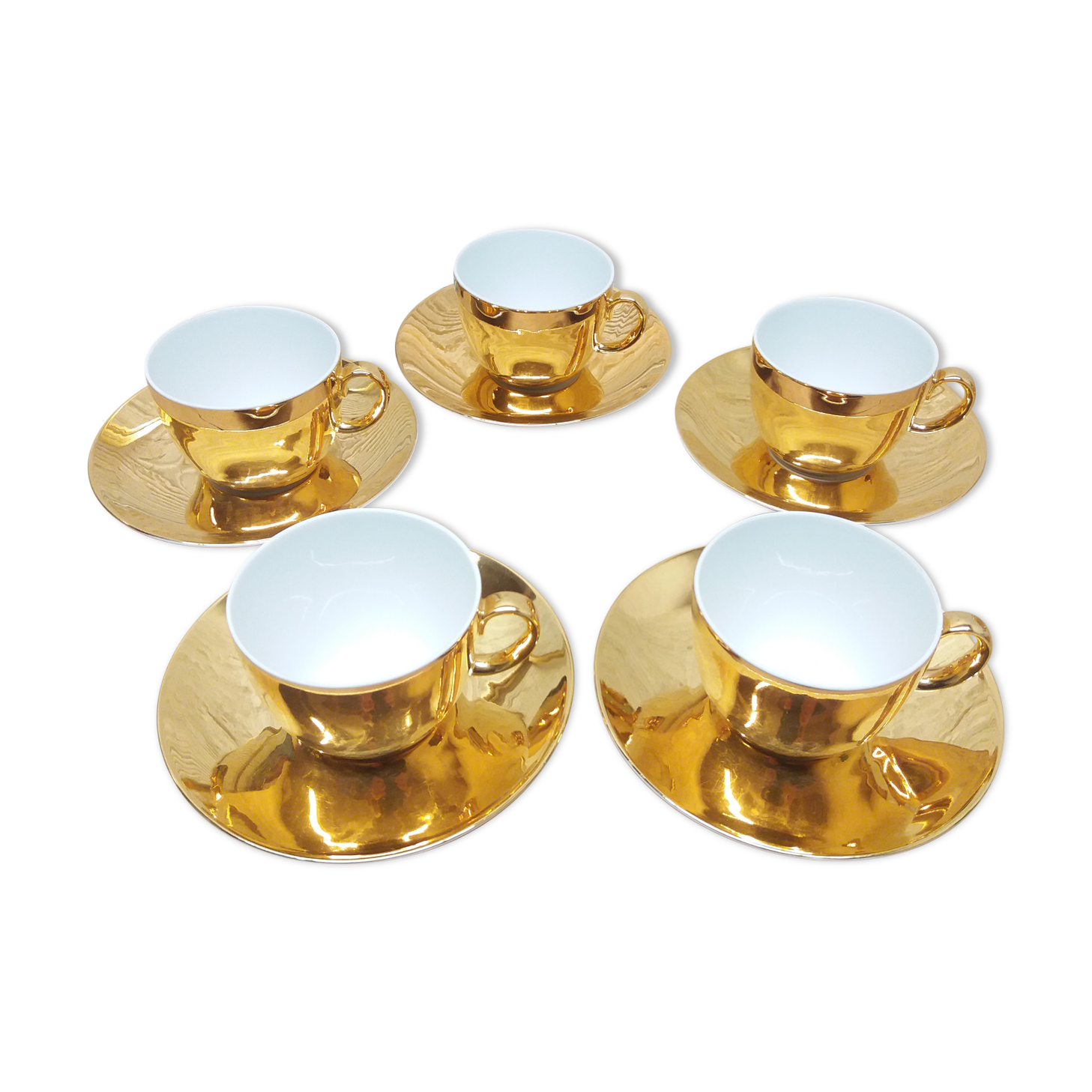 Set 5 cups gold porcelain