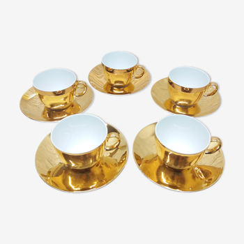 Set 5 tasses porcelaine dorée