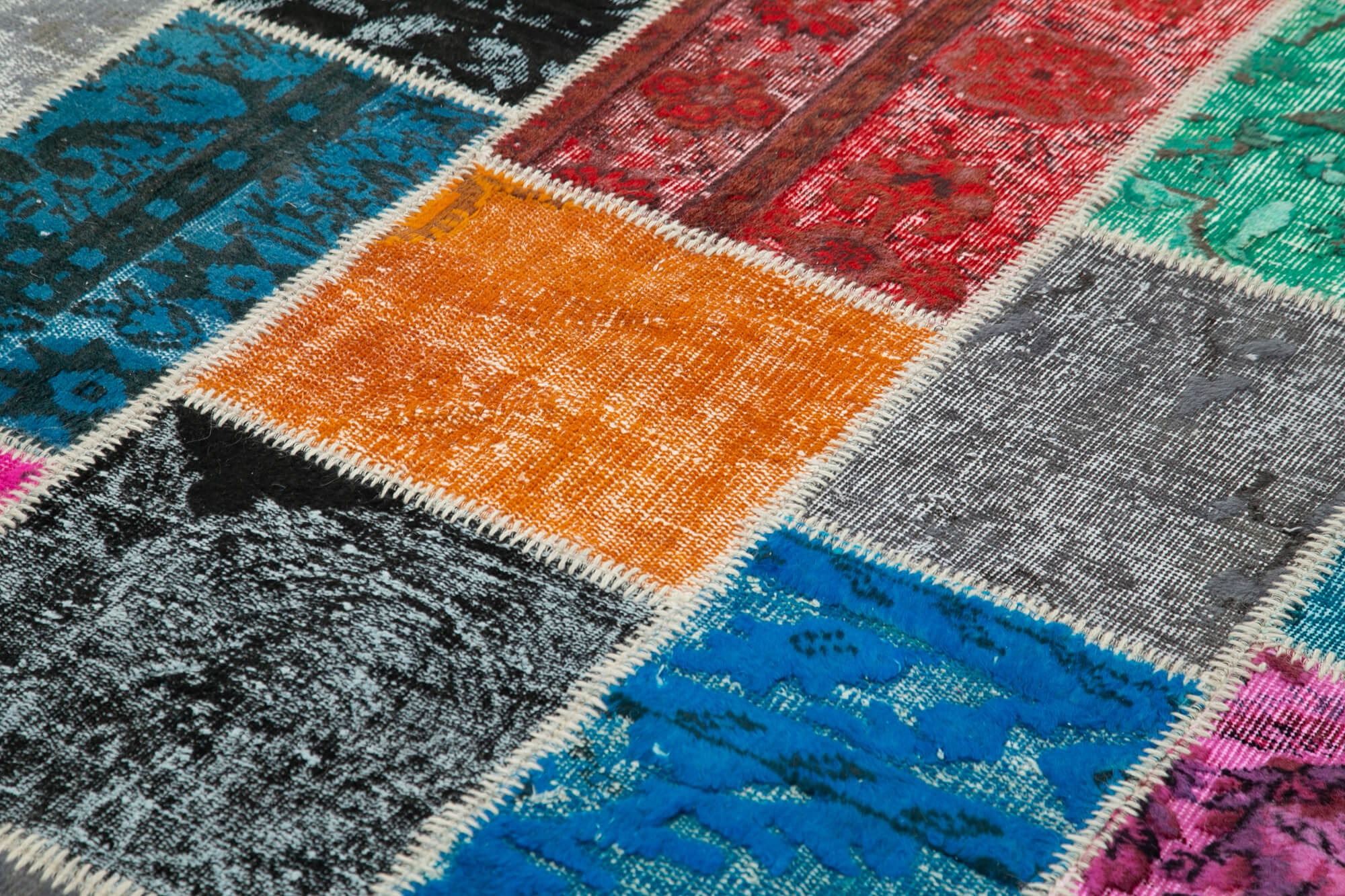 Handwoven oriental overdyed 204 cm x 304 cm multicolor patchwork rug