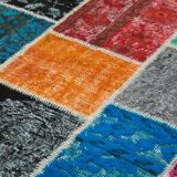 Handwoven oriental overdyed 204 cm x 304 cm multicolor patchwork rug