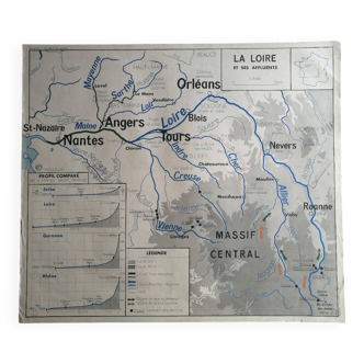 Carte scolaire vintage mdi FRANCE La Loire Vignes et fruits