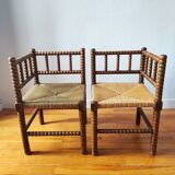 Paire de chaises anciennes bois tourné bobine