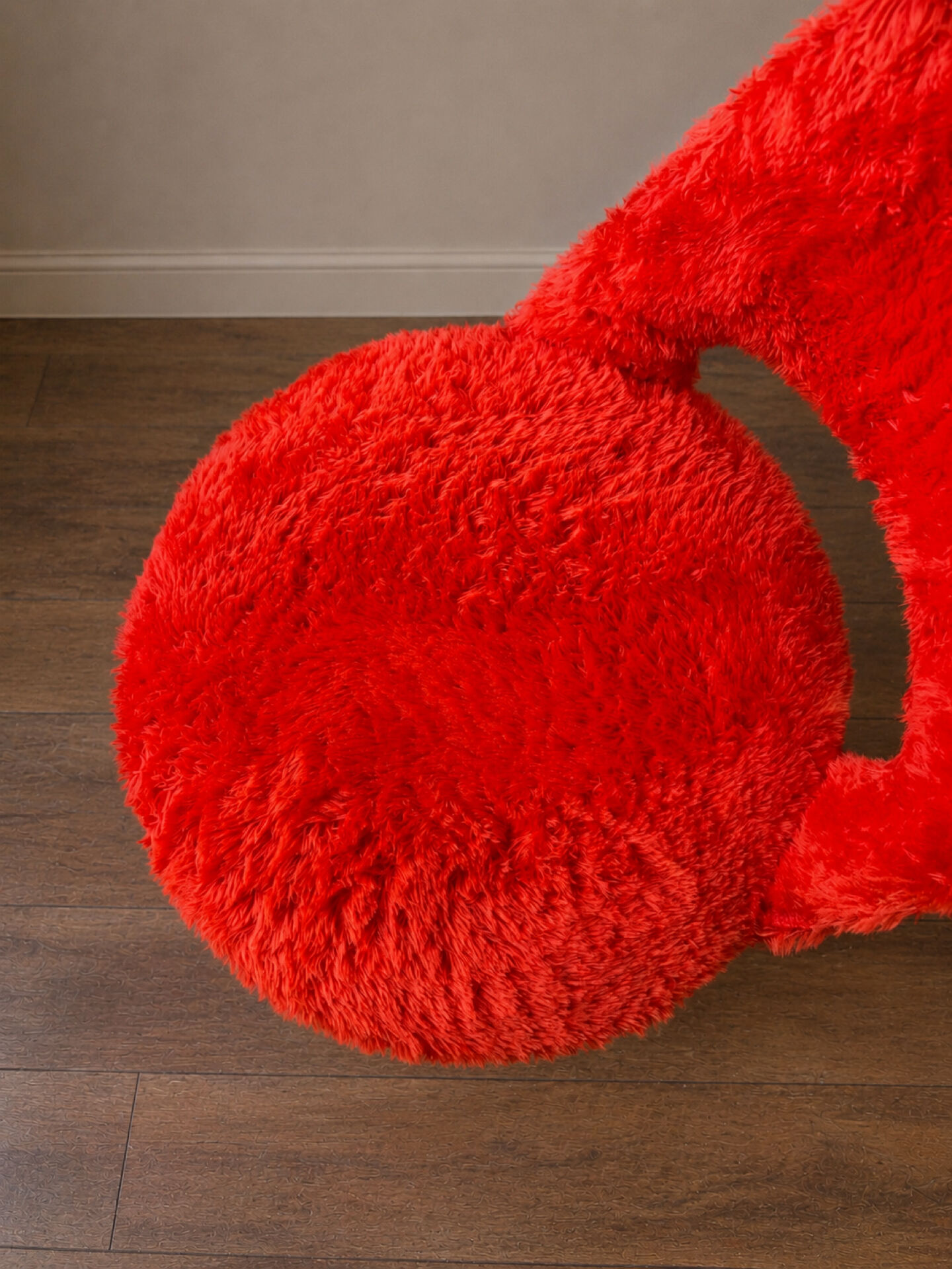 Pair of vintage red shaggy armchairs from the 1960s.
