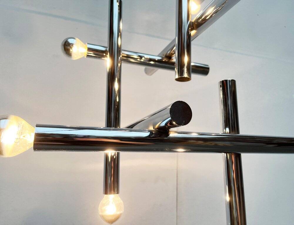 Minimalist chrome ceiling lamp from the mid-century space age by Temde, Switzerland, 1960s.