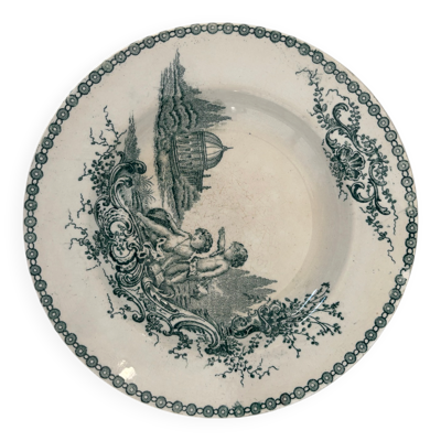 Assiette creuse terre de fer St Amand modèle trianon verte - faïence a
