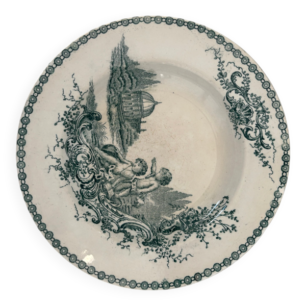 Assiette creuse terre de fer St Amand modèle trianon verte - faïence a
