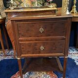 Petite commode XIXe 2 tiroirs et tablette d'entrejambes acajou massif Louis