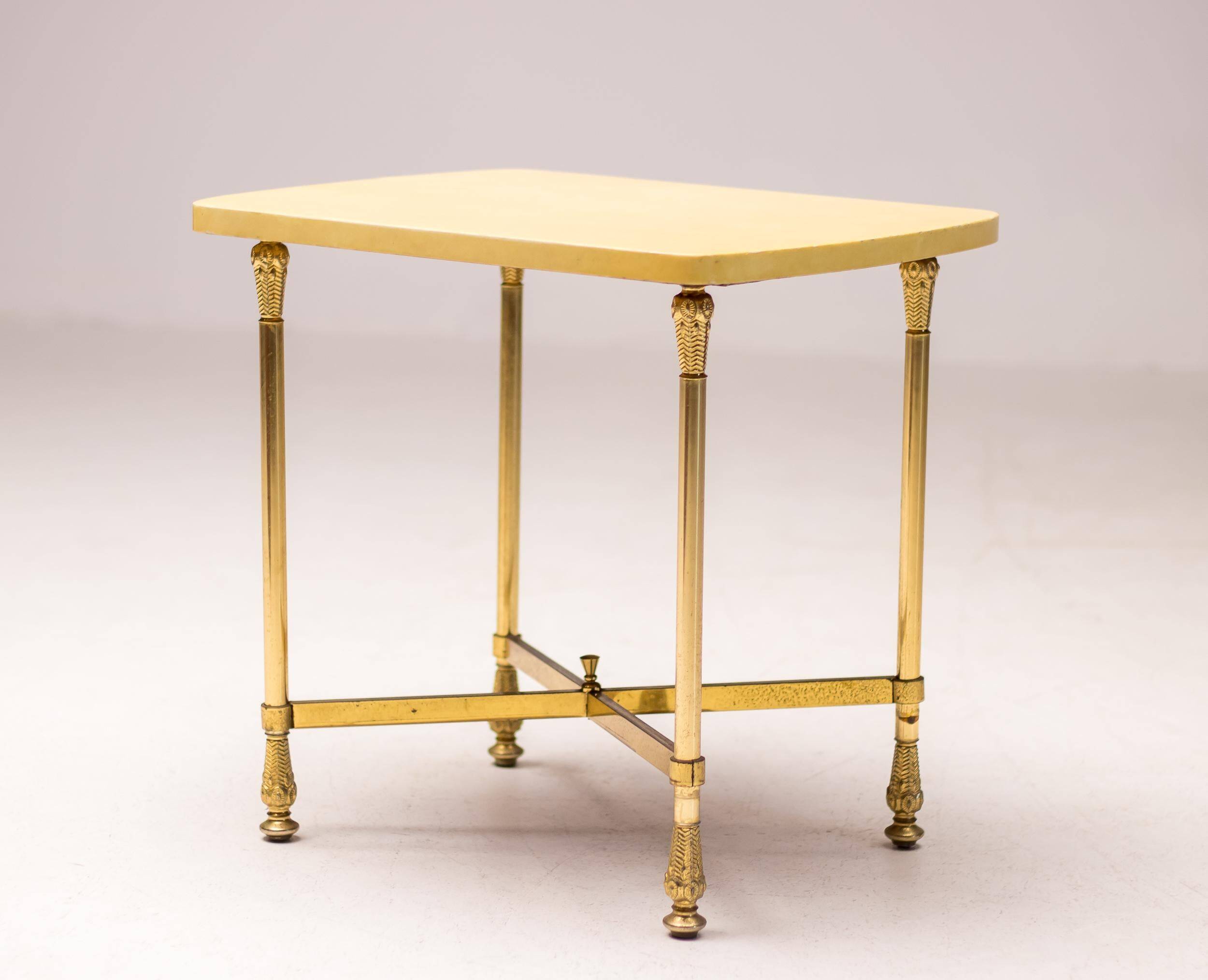 Side table in brass and lacquered goat skin by Aldo Tura, Italy, 1950s.
