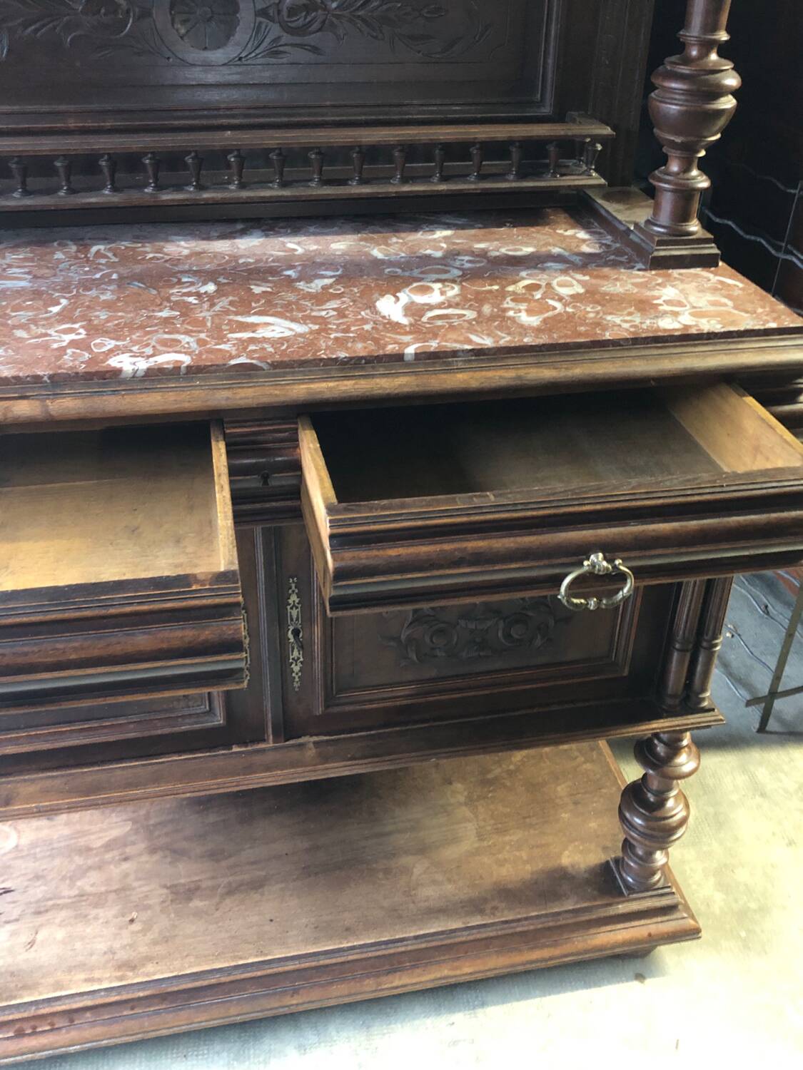Renaissance sideboard / china cabinet with marble top