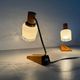 Pair of bedside lamps in brass and wood from the mid-century, 1960, Germany.