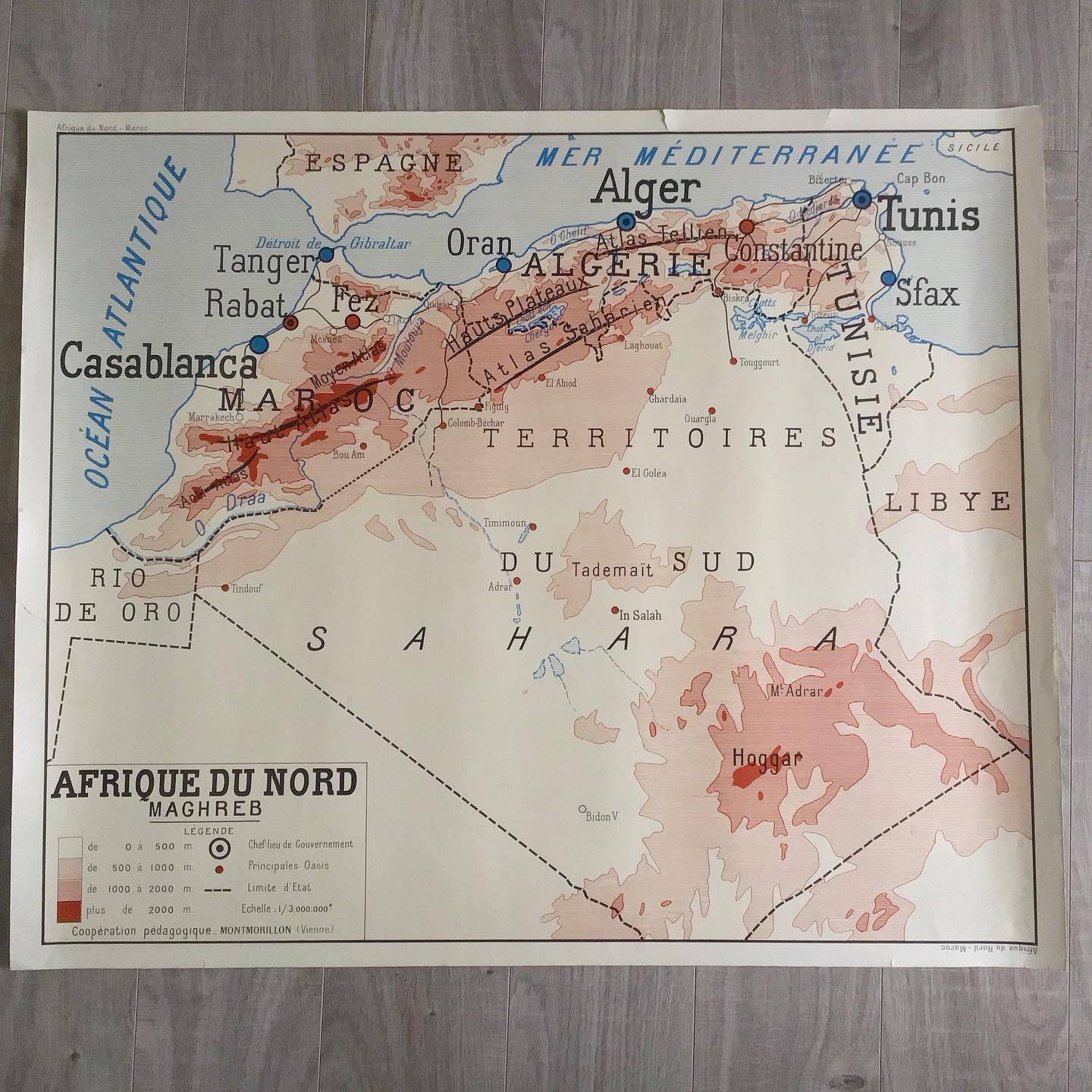 Geography map vintage school poster Morocco North Africa