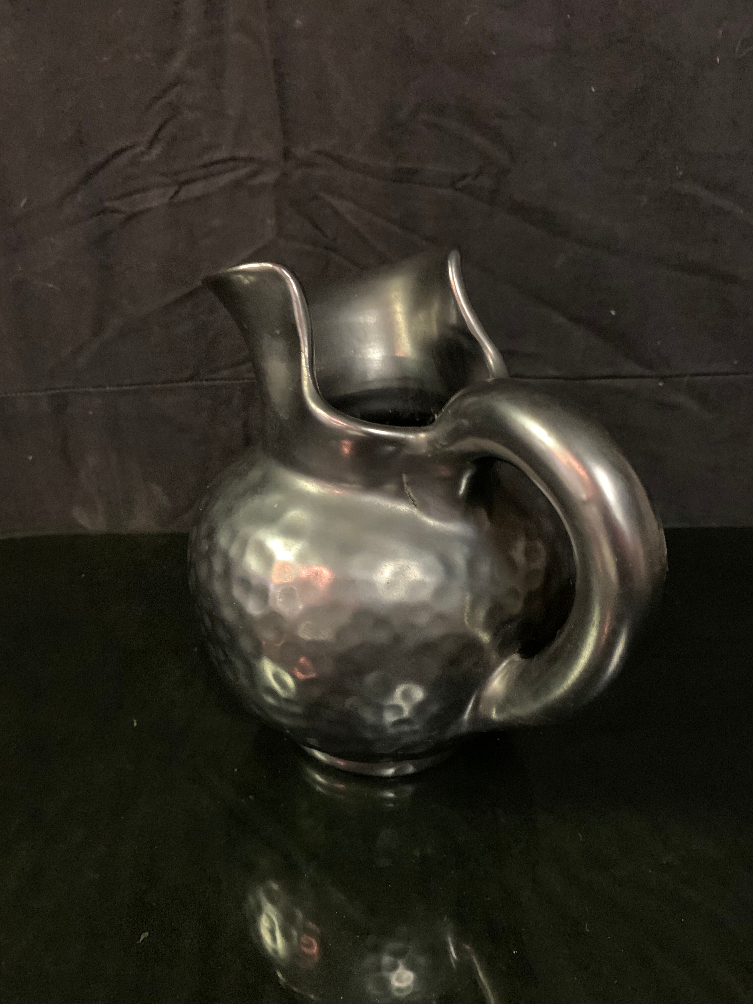 Vallauris pitcher in black enamelled ceramic