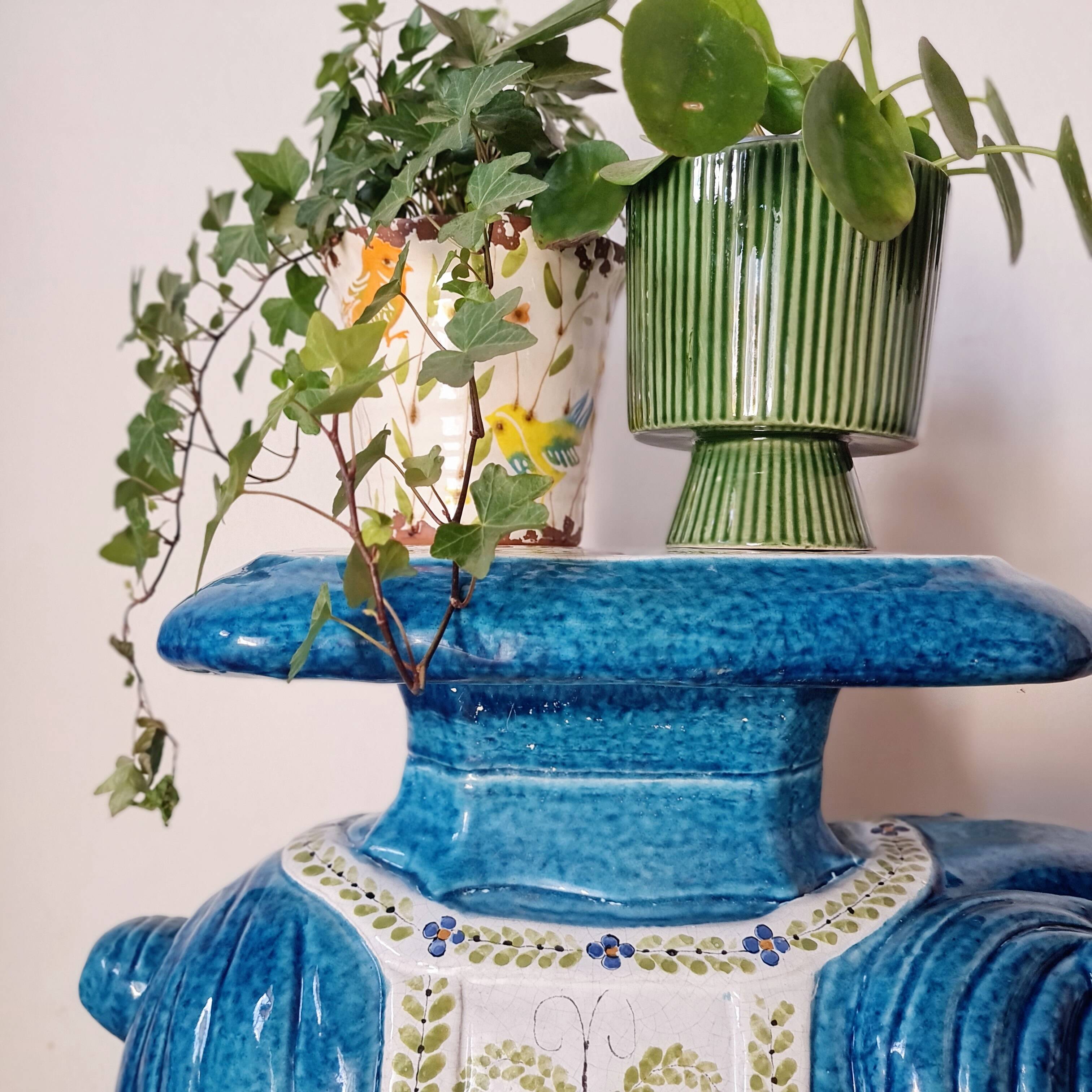 Elephant ceramic vintage plant stand side table