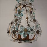 Suspension decorated with 42 blue and clear crystal flowers, Maison Baguès style, 1930s.