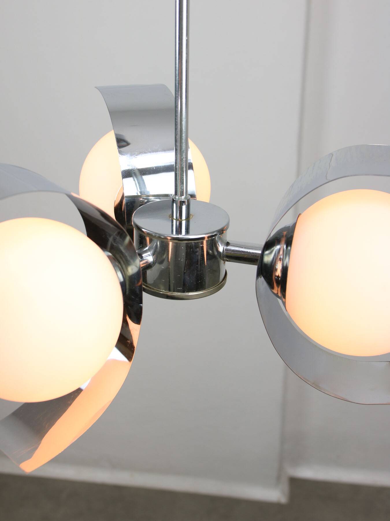 Vintage italian chrome and opaline chandelier, 70s
